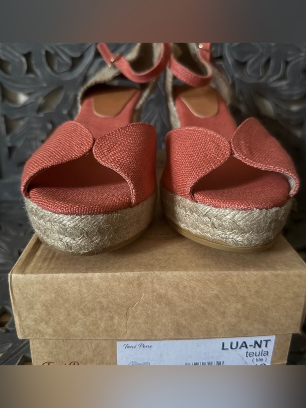 Espadrille Wedge Sandals Peep Toe Ankle Strap Brick Red 10 NWT